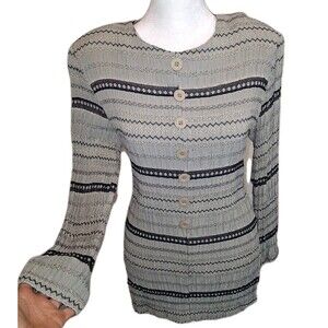 Vintage Tunic Sz S Crinkle Pleated Neutral Striped Sophisticated Modest 90s/80s